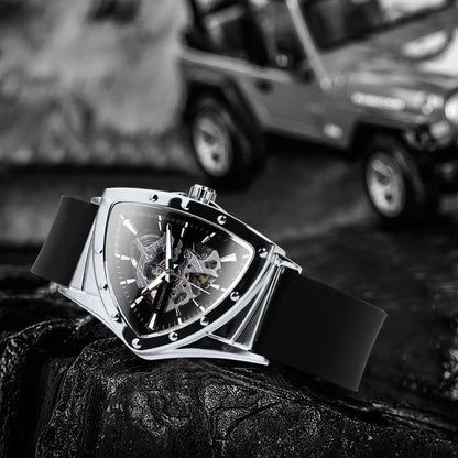 Pánské automatické hodinky WINNER, design s trojúhelníkovým skeletem, luminiscenční ručičky, kaučukový řemínek, vojenský styl, luxusní mechanické hodinky