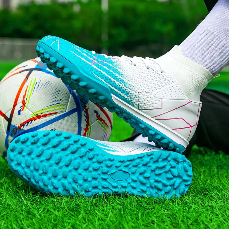 New Professional High-Top Football Shoes Artificial Grass Leather Youth Students Training Soccer Shoes for Men and Women Sports