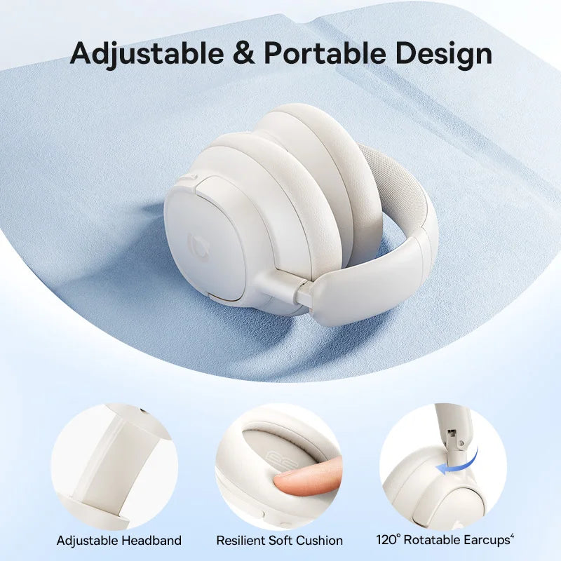 Baseus Bass EH10 NC Noise Cancelling Wireless Headphones Bluetooth 6.0 Over Ear Headset with 45dB ANC, 80H Battery, Hi-Res Audio & AI Calls
