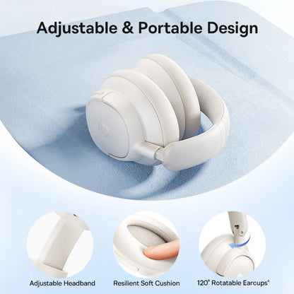Baseus Bass EH10 NC Noise Cancelling Wireless Headphones Bluetooth 6.0 Over Ear Headset with 45dB ANC, 80H Battery, Hi-Res Audio & AI Calls