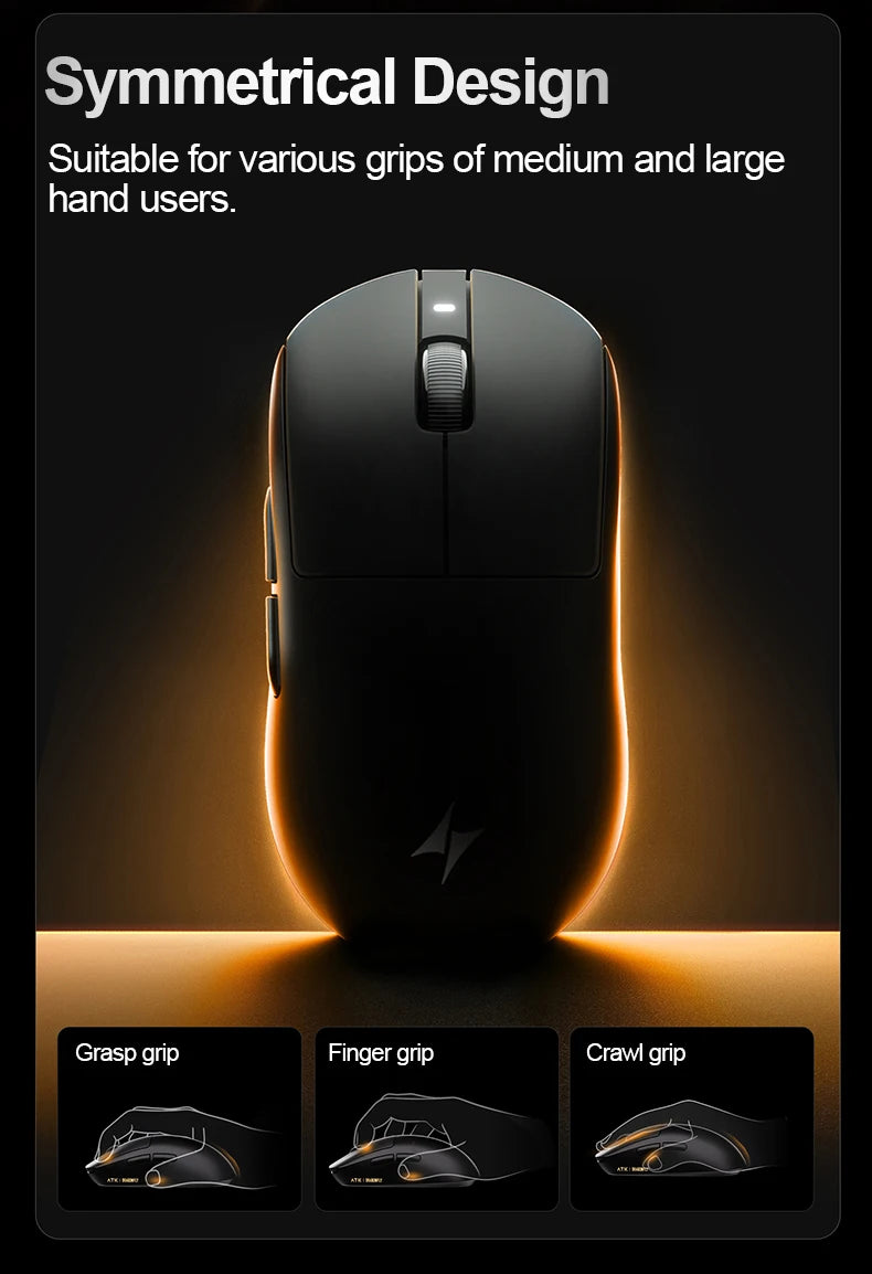 ATK Dragonfly A9 Ultra Wireless Gaming Mouse, Ultra-Lightweight Tri-Mode Ergonomic Gaming Mouse with Dual 8K Polling Rate, PAW3395/3950 Sensor