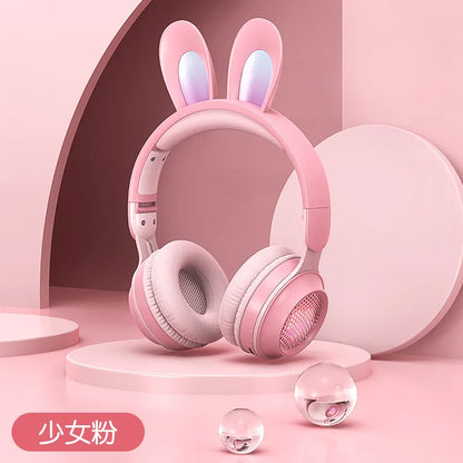 Glow Unicorn Bluetooth Headphones for Kids – LED Bunny Ear Wireless Headphones with Microphone, TF Card Slot, Over-Ear Bluetooth Headset for Gaming, Music & Mobile Devices