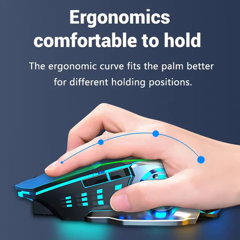Q13 Bluetooth Wireless Mouse RGB Rechargeable Gaming Mouse, 2.4G Wireless Mouse with Adjustable DPI, 6 Buttons for PC, Laptop & Tablet