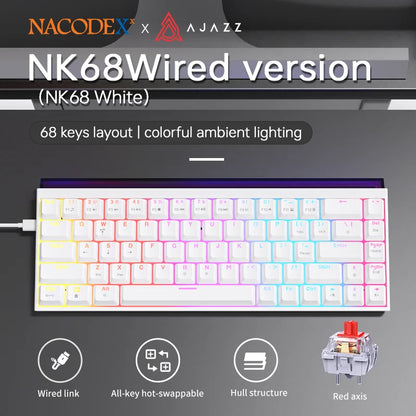 AJAZZ Mini 65% Gaming Mechanical Keyboard, 68 Keys with Red Switches, Compact Wired Office Keyboard, Stunning Lighting Effects, Self-Service Plug and Play, Supports Multiple Systems, Suitable for Gaming Mechanical Backlit Key