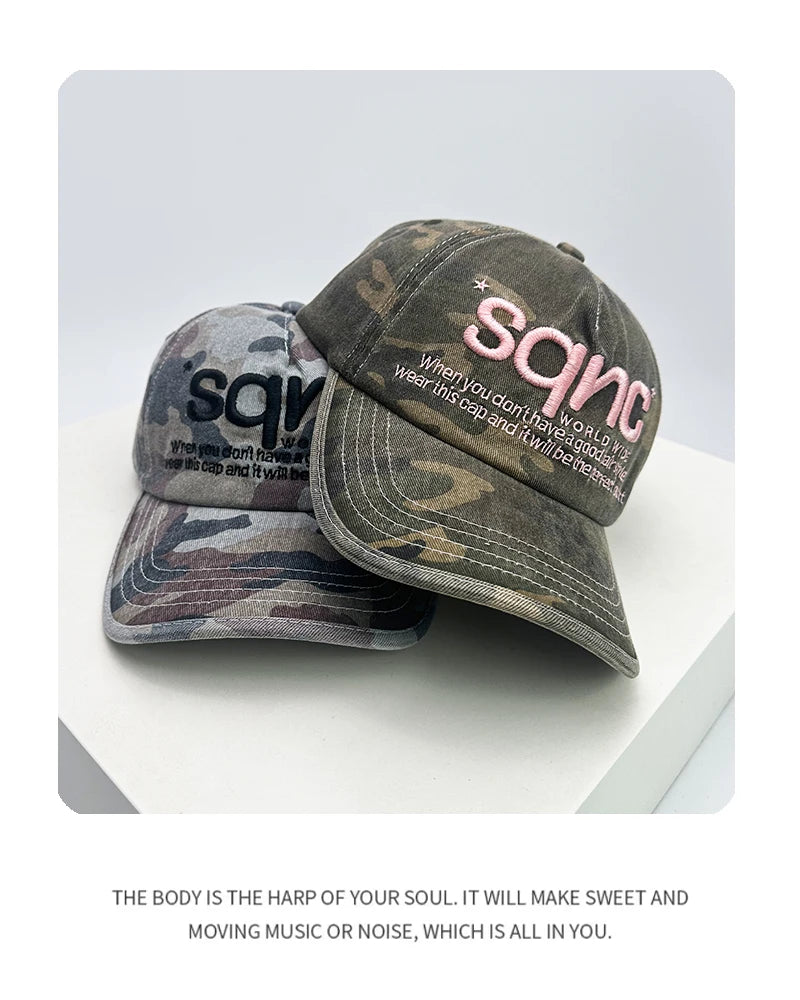 Casquettes de baseball unisexes de style américain, brodées de lettres CAMO, respirantes, style hip-hop, à visière, polyvalentes, tendance