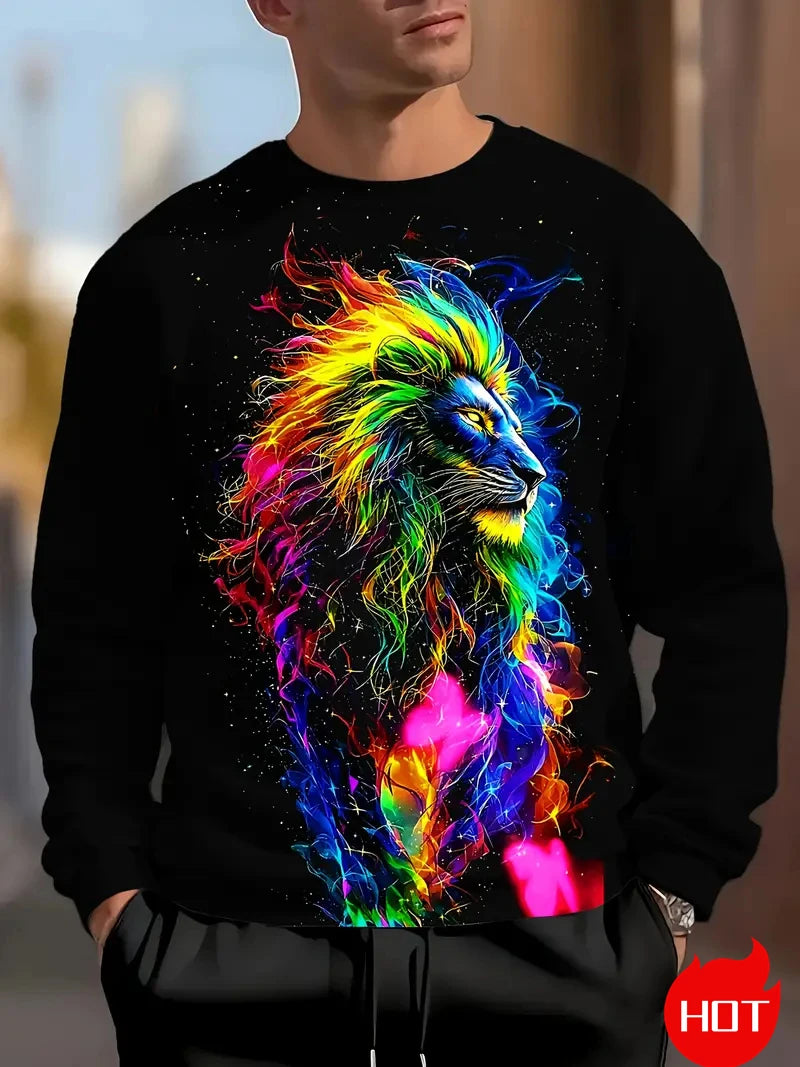 Men's Eagle Printed Casual Sweatshirts Long Sleeve Streetwear 3D Animal Printing Hip Hop Male Tops Plus Size Crewneck Pullover