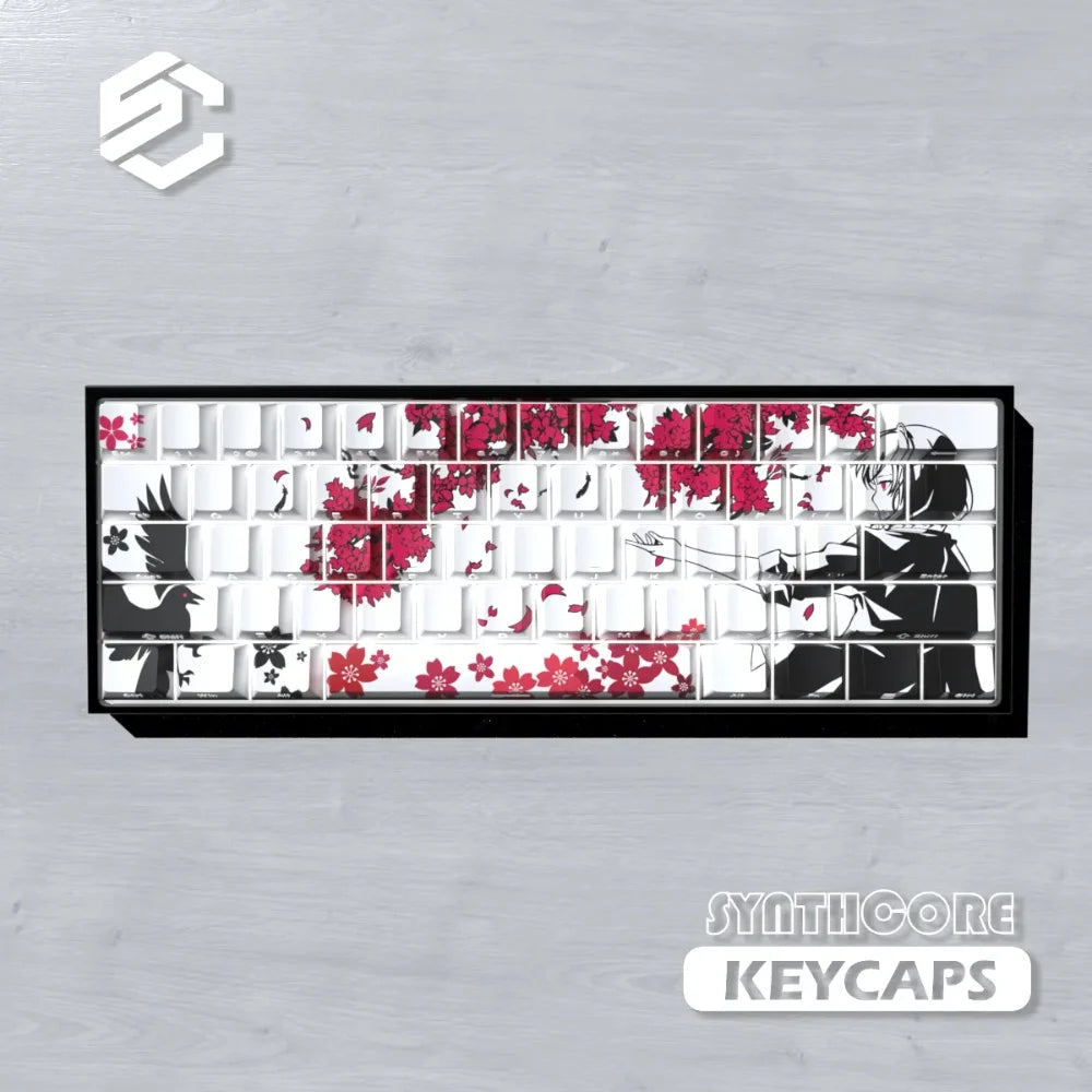 Capuchons de touches Sakura Raven Cherry, gravés sur le côté, translucides, en PBT, 129 touches, pour claviers mécaniques Wooting 68/84/87/104.