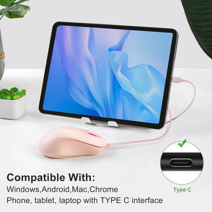 Silent 3D USB-C Wired Mouse, Ergonomic Optical Mouse 1000 DPI for PC, Laptop, MacBook, Tablet & Phone, Silent USB-C Computer Mouse for Windows, macOS & Android