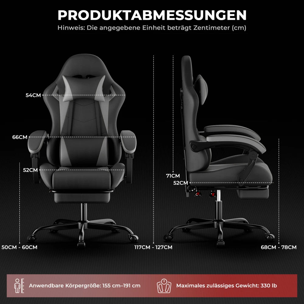 Ergonomic Gaming Chair with Lumbar Support, Adjustable Headrest, Reclining Gamer Chair, Height Adjustable Gaming Chair for PC Gaming & Office