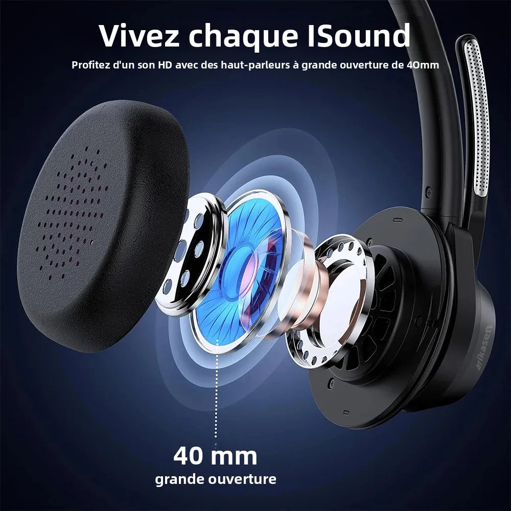 Bluetooth Headset V5.4 Wireless Headphones with Mic, Noise Cancelling Bluetooth Headset for Work, Office Calls, Zoom Meetings, Laptop & Mobile