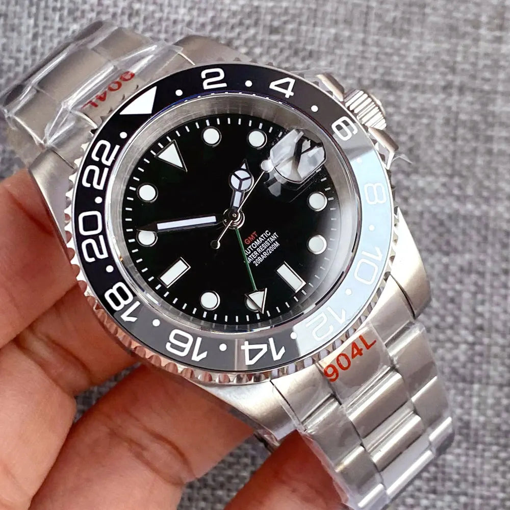 NH34A 200M Waterproof 40mm NH34 GMT Sapphire Luminous Automatic Movement Diving Watch Men Steel Bracelet Black Grey Insert