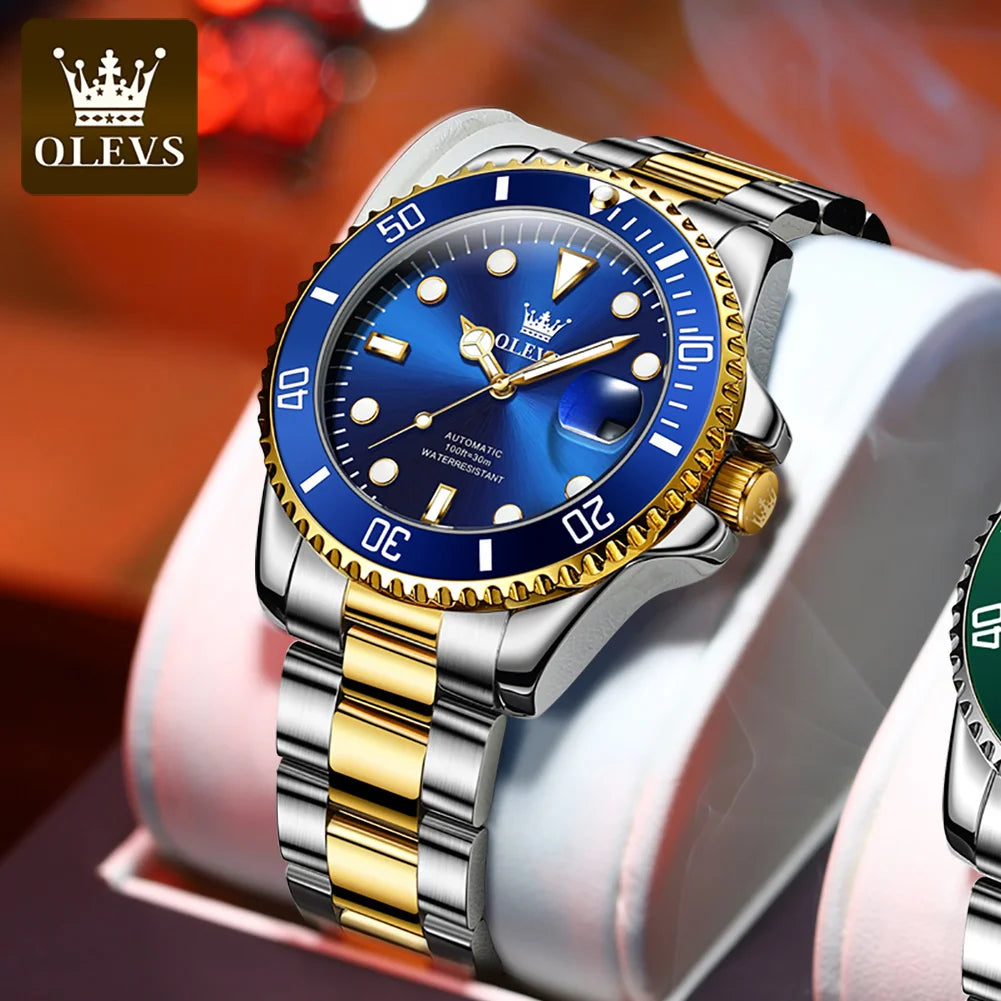Montre pour homme OLEVS 6650 : montre mécanique automatique classique d'origine pour homme, cadran en zircon, étanche, luminescente, en acier inoxydable
