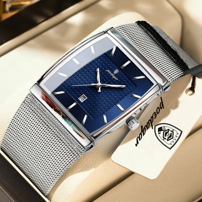 Montre pour homme POEDAGAR, modèle de luxe, bracelet en maille d'acier inoxydable, affichage de la date, étanche, aiguilles luminescentes, style décontracté, boîtier rectangulaire, mouvement à quartz.