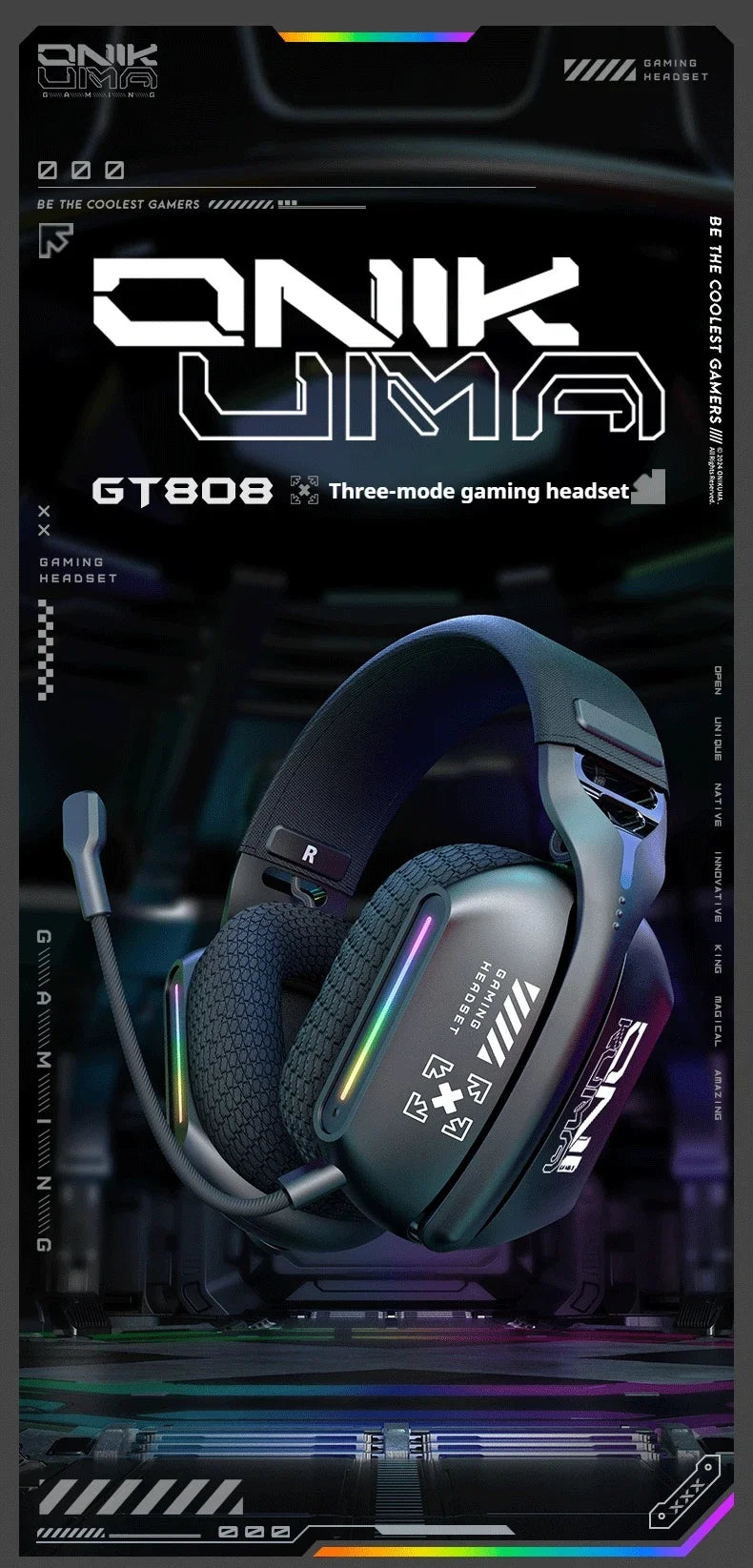 ONIKUMA GT808 Wireless Gaming Headset 2.4G/Bluetooth/Wired 3-Mode Over-Ear Gaming Headphones with Noise Cancelling Mic for PC PS4 PS5