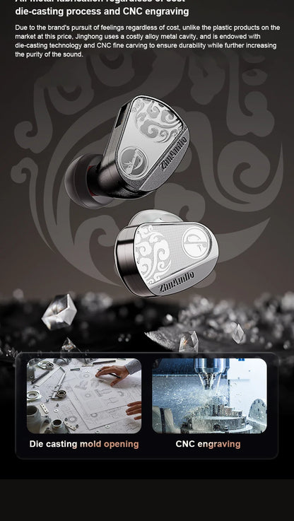 Zhulinniao JingHong Z3 2025 High-Fidelity In-Ear HiFi Earphones Dual Dynamic Drivers Metal Music Monitor Customizable Audio