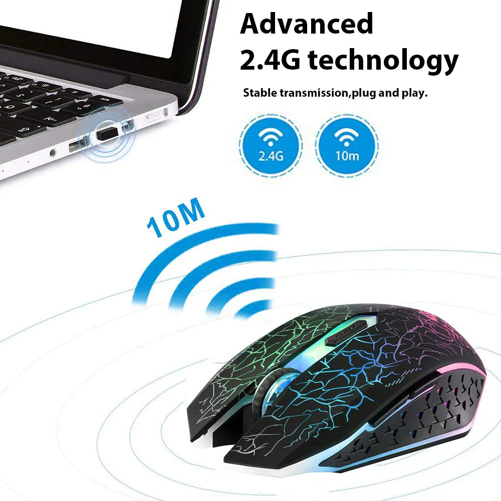 Wireless Gaming Mouse 2.4G Rechargeable Bluetooth Mouse with RGB Backlight, 6-Button Wireless Gaming Mouse for PC, Laptop & E-Sports