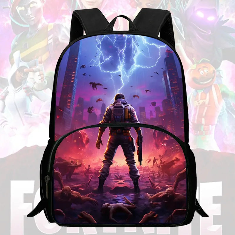 15 Inch Fortnite Cartoon Backpack Unisex for Boys Girls with Front Pocket Lightweight Student School Bookbag Large Capacity