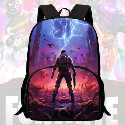 15 Inch Fortnite Cartoon Backpack Unisex for Boys Girls with Front Pocket Lightweight Student School Bookbag Large Capacity