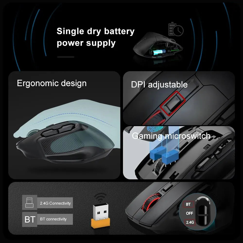 E-YOOSO X-31 Pro USB-gamingmus, stor, med Bluetooth-stöd, 2.4G trådlös, PAW3212, 4800 DPI, för gamers, dator, laptop och PC