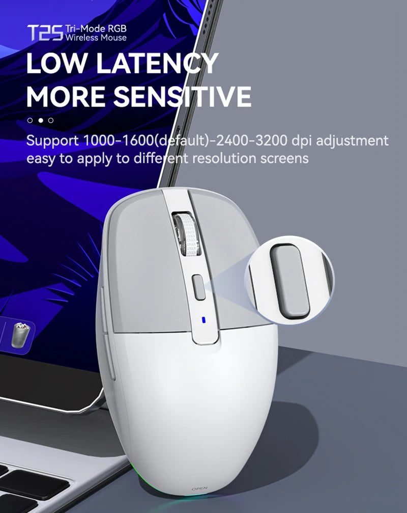 Tri-Mode Wireless Mouse with Dual USB & Type-C Receivers, Bluetooth 5.1 Rechargeable Silent RGB Mouse for Laptop, PC, Mac, Android & iOS