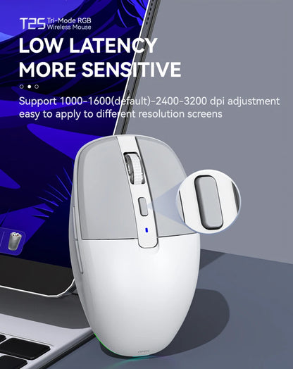 Tri-Mode Wireless Mouse with Dual USB & Type-C Receivers, Bluetooth 5.1 Rechargeable Silent RGB Mouse for Laptop, PC, Mac, Android & iOS