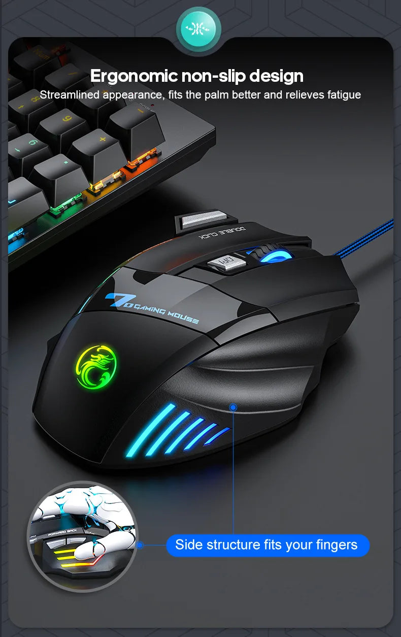 IMICE X7 Optical Gaming Mouse, Wired RGB Gaming Mouse with Adjustable DPI, Ergonomic Anti-Slip USB Gaming Mouse for PC, Laptop & Desktop