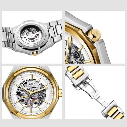 Shanghai Watch Dual Skeletonized Automatic Mechanical Watches 41mm Luminous Sapphire Men's Wristwatch 316L Stainless Steel S8008
