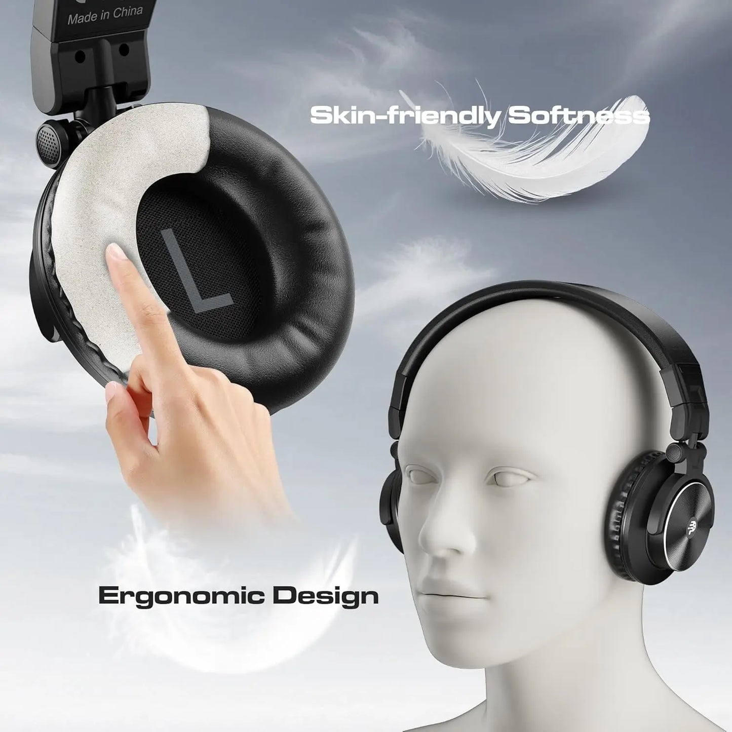 PUPGSIS Studio Headphones Professional DJ Wired Headphones 40kHz Hi-Res Stereo Recording Monitor Headset with 50mm Driver