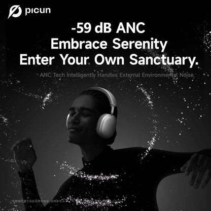 Picun F8MAX ANC Wireless Headphones 59dB Noise Cancelling Bluetooth 6.0 Over Ear Headset with Spatial Audio, 180H Battery Life & HiFi Sound