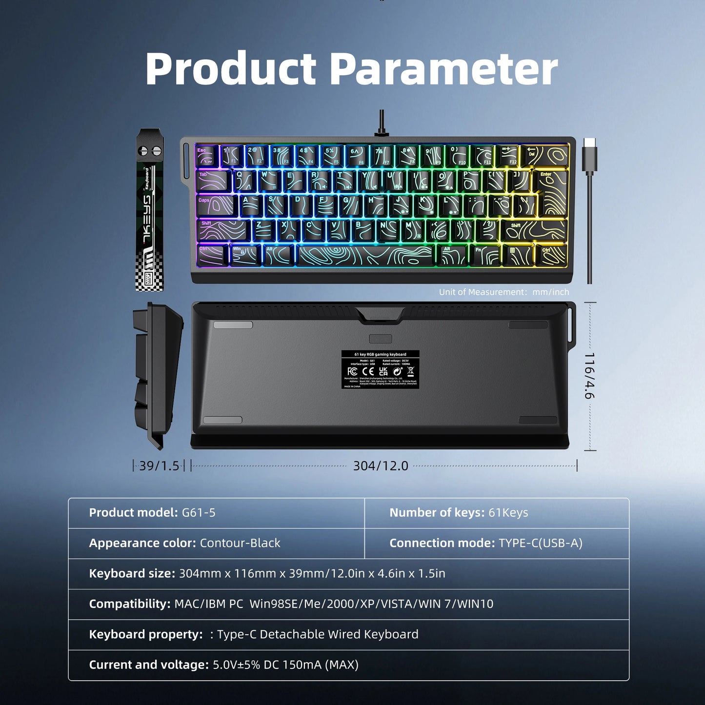 7KEYS 60% Compact Wired Keyboard with RGB Backlighting, Gradient Keycaps, USB Gaming Keyboard for Windows PC, Laptop & Tablet