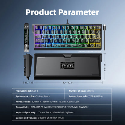 7KEYS 60% Compact Wired Keyboard with RGB Backlighting, Gradient Keycaps, USB Gaming Keyboard for Windows PC, Laptop & Tablet