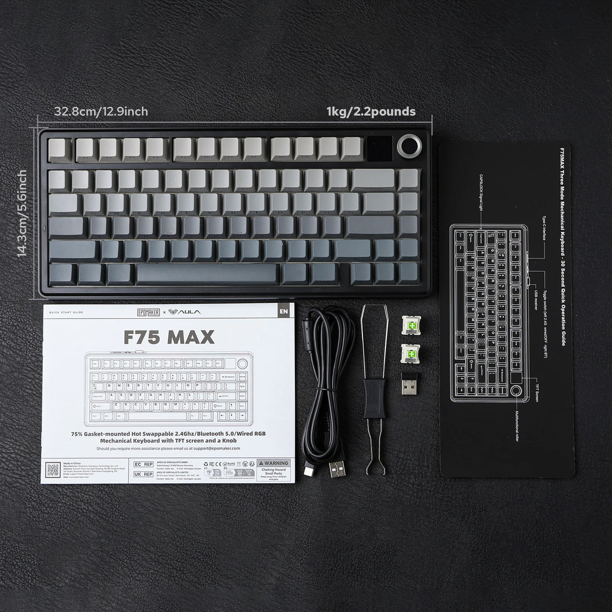 EPOMAKER X AULA F75 MAX Compact 75% ANSI Layout Wired/Bluetooth/2.4GHz Wireless Mechanical Keyboard with TFT Screen and a Knob