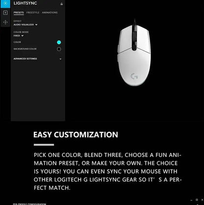 Logitech G203 LIGHTSYNC Wired Gaming Mouse 8000 DPI RGB Sensor, 6 Buttons Mechanical Tensioning USB Mouse for Gaming & Office