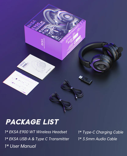 OneOdio EKSA E900 WT Wireless Gaming Headset Tri-Mode Bluetooth 5.3, 2.4GHz RGB Gaming Headset with Noise Cancelling Mic, 80H Battery for PC, PS5, PS4
