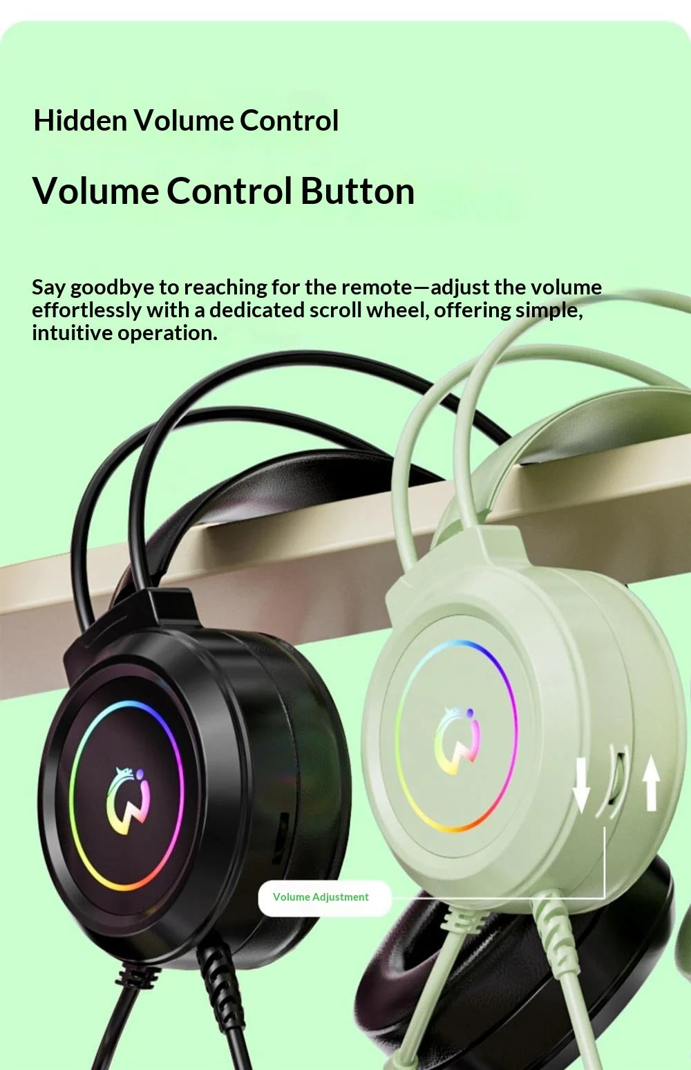 Casque de jeu filaire Paw Hunter T9 avec microphone et éclairage RGB, son surround virtuel 7.1, casque supra-auriculaire pour PC, ordinateur portable et jeux.