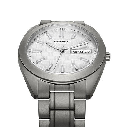 BERNY Full Titanium Men Watch Date Week Quartz Watches Calendar Sapphire Super Luminous 100M Waterproof Lightweight Wristwatch
