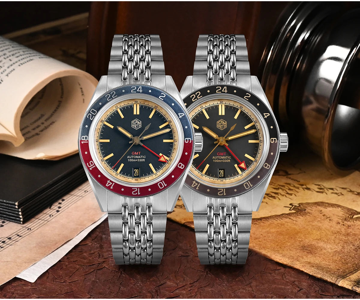 San Martin 39.5mm Limited Edition Full Lume Dial Automatic Mens Watch NH34 GMT 6H Date 10Bar Luxury Kol Saati SN0116W