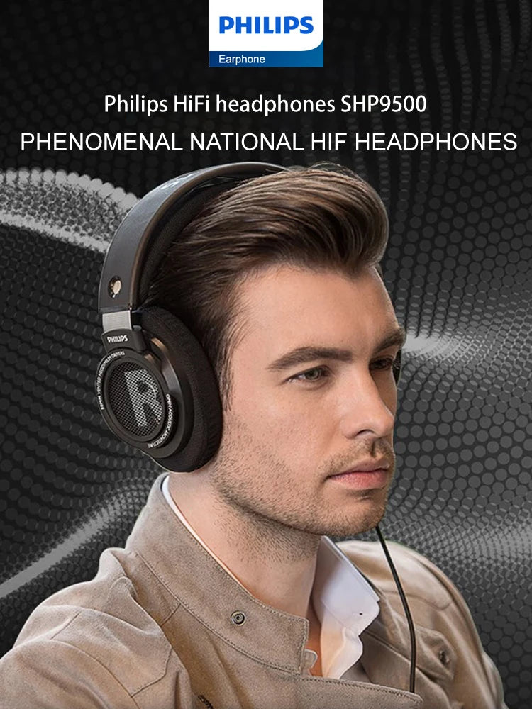 Philips Original SHP9500 Wired Headphones HiFi Stereo HD Mic Call Earphones Sports Running Headset iPhone Android Universal