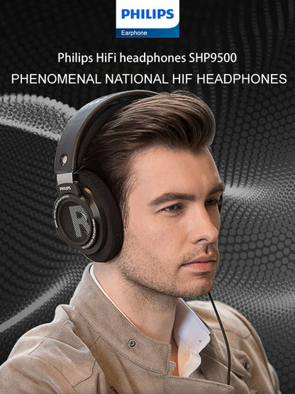 Philips Original SHP9500 Wired Headphones HiFi Stereo HD Mic Call Earphones Sports Running Headset iPhone Android Universal