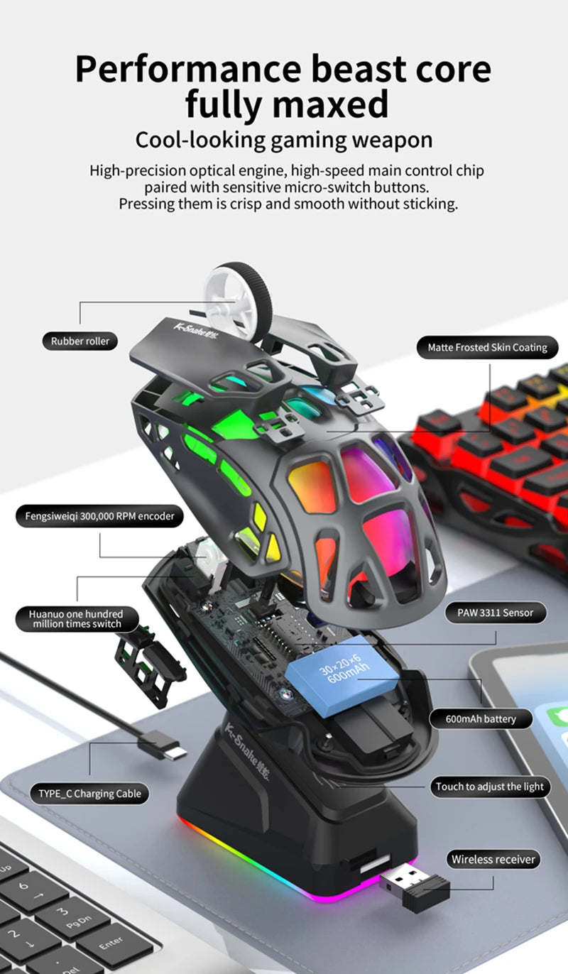Lenovo X9Pro Tri-Mode Wireless Mouse with Bluetooth, 2.4G & Wired Connectivity, Magnetic Charging Dock, Rechargeable Gaming & Office Mouse