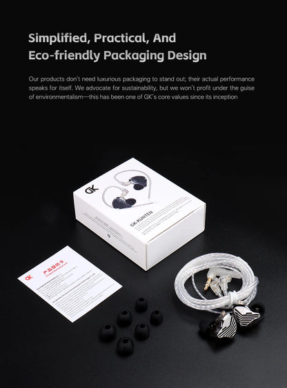 GK KUNTEN HiFi Dynamic Driver Earphones Wired In-Ear Headphones with Microphone, Detachable Cable DJ Music Earbuds, Professional HiFi Audio Earphones