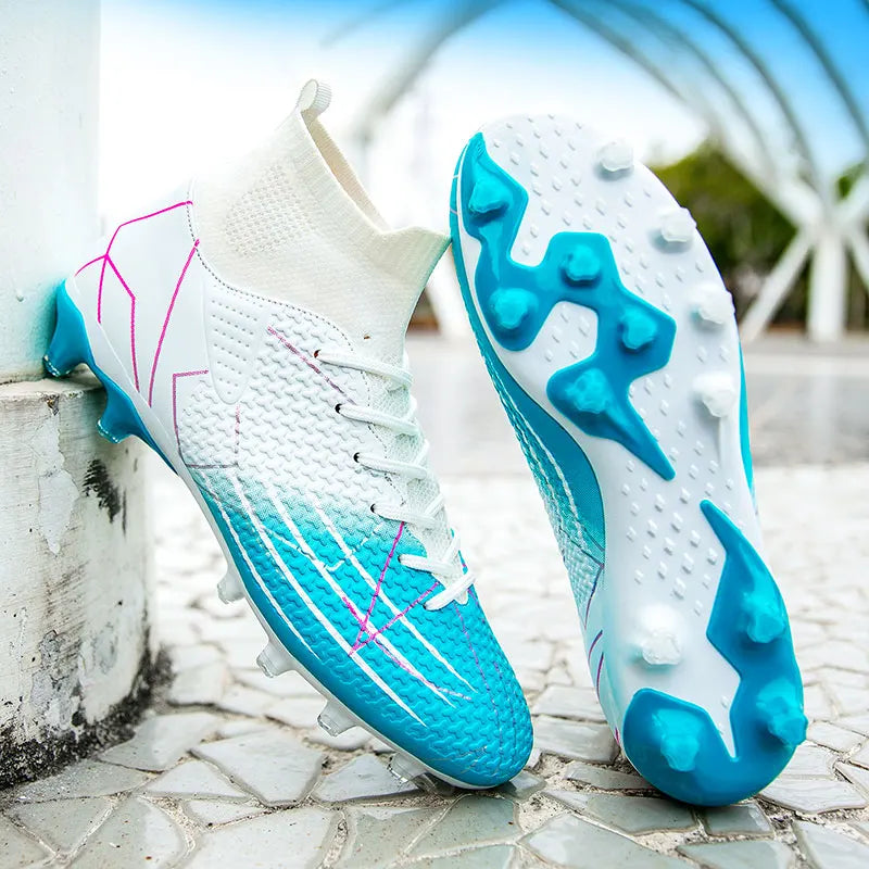 New Professional High-Top Football Shoes Artificial Grass Leather Youth Students Training Soccer Shoes for Men and Women Sports