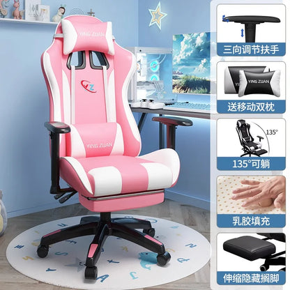 Ergonomic Gaming Chair Comfortable Reclining Computer Chair with Adjustable Height, Footrest, Armrests, Racing Style Office Chair for Home & Office