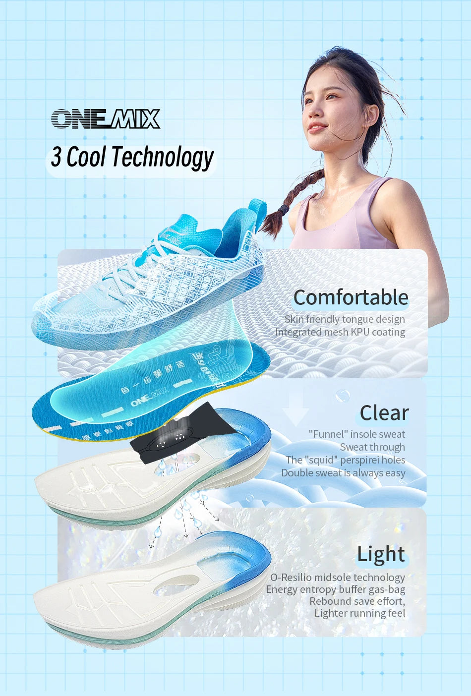 ONEMIX : chaussures de sport chinoises – nouvelles chaussures de course pour homme avec amorti, antidérapantes, respirantes et légères ; baskets de plein air pour femme