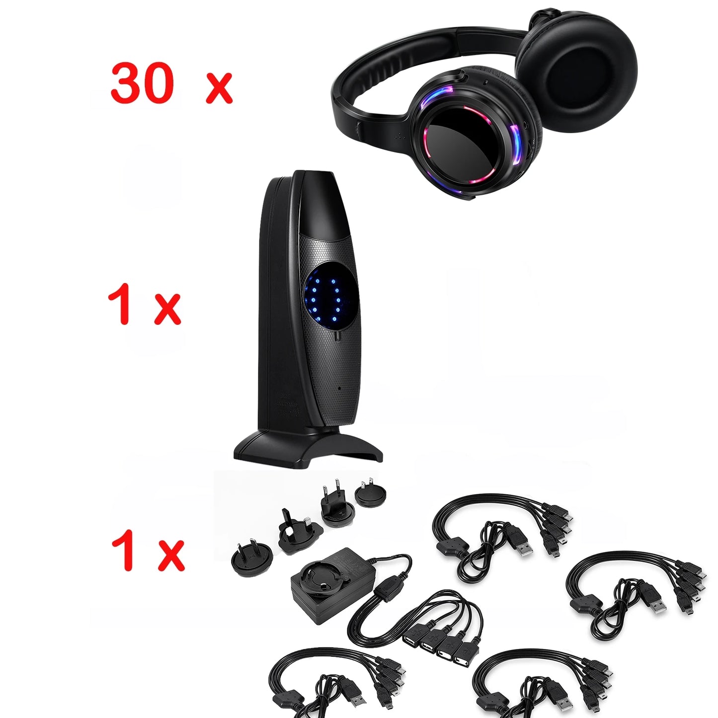 Silent Disco Wireless Headphones with LED Rechargeable Battery RF System for Silent Parties,Clubs,Meeting,Concert