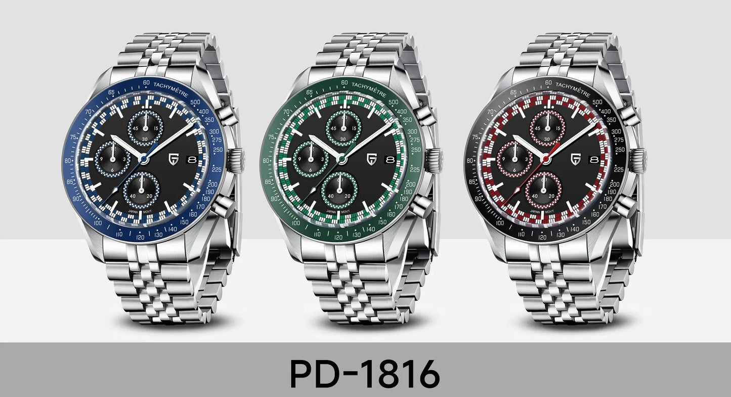 PAGANI DESIGN Top Luxury Men's Quartz Watch Business Elite VK67 Stainless Steel Sapphire Glass 100m Dive Calendar Luminous Watch