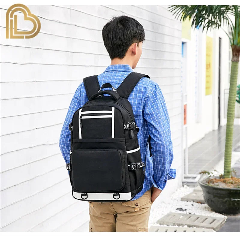 Mochila Red Jade F-Fortnited Battle Royale com carregamento USB, figuras anime e compartimento para material escolar para estudantes