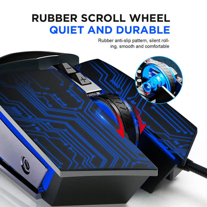 INPHIC W2 Gaming Mouse 8800 DPI Wired USB Optical Mouse with 6 Programmable Buttons, Silent Click, Ergonomic Design & RGB Breathing Light