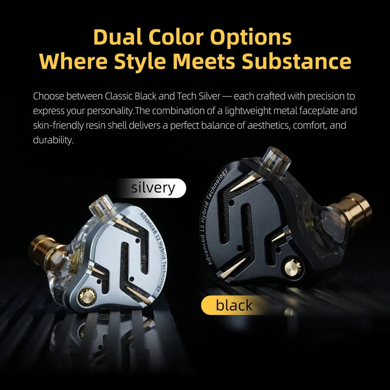Auriculares intraaurales híbridos KZ ZS12 PRO 2 – Auriculares gaming con cable, graves HiFi y drivers superlineales