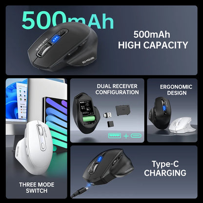 Wireless Tri-Mode Gaming Mouse with Bluetooth & 2.4G Dual Receiver, Rechargeable Wireless Gaming Mouse with Battery Display for PC, Laptop & Office